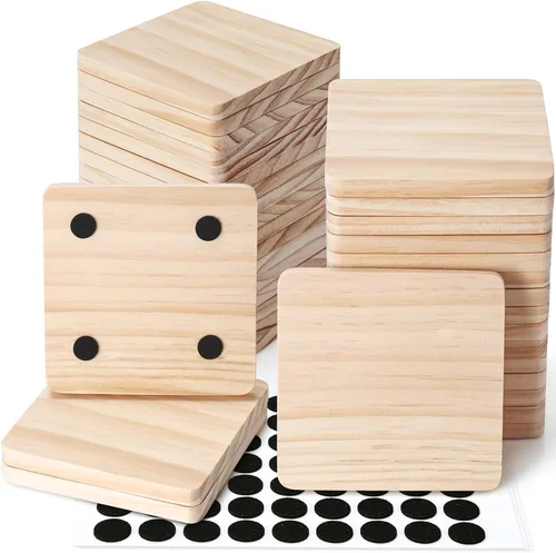 Miniatura 10 de GOH DODD - Juego de 24 posavasos de madera sin terminar, de 4.5 pulgadas, juego a granel con almohadillas para pies para manualidades, grabado