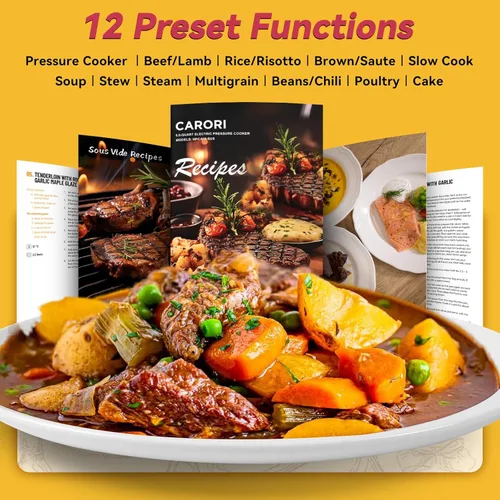Miniatura 4 de CARORI Olla a presión eléctrica de 6 cuartos de galón color plateado, olla antiadherente, Instant Pot 9 en 1, 12 funciones preestablecidas