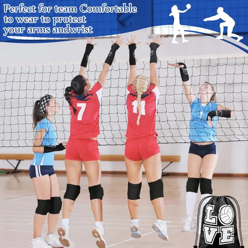 Miniatura 6 de Yinder 4 piezas de rodillera de voleibol y manga para brazo Accesorios de voleibol Incluye funda para el antebrazo, codera, guardamuñeca