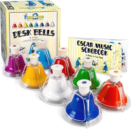 MINIARTIS Campanas de escritorio para niños | Juguetes educativos de música para niños pequeños Juego de campanas de mano coloridas de 8 notas |