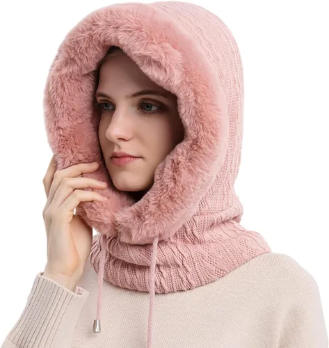Miniatura 64 de HUAMULAN Gorro de invierno de una pieza para mujer, pasamontañas de forro polar, pasamontañas, máscara facial, bufanda, orejeras, esquí, nieve