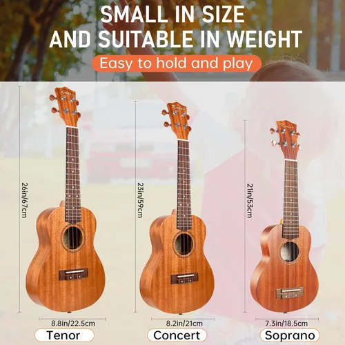 Miniatura 6 de Kmise Ukelele profesional para adultos principiantes, lección en línea gratuita, ukelele soprano de caoba de 21 pulgadas con kit de iniciación