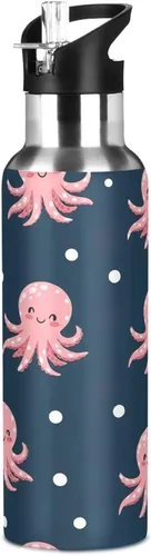 Miniatura 8 de Cute Pink Cartoon Octopuses Insulated Stainless Steel Water Bottle with Straw 20 Oz Leakproof Water Bottles, BPA-Free Sports Water Bottle