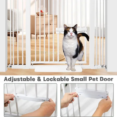 Miniatura 5 de SHYUJAJIE Puerta extra alta para mascotas de 71 pulgadas con puerta pequeña para gatos, puerta ancha ajustable de 29.55 a 40.55 pulgadas, puertas