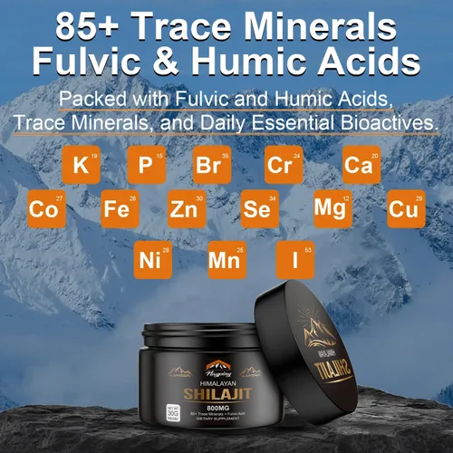 Miniatura 3 de Shilajit Resina Orgánica Pura del Himalaya - 800mg Resina Shilajit Grado Oro con Ácido Fúlvico y Más de 85 Complejo de Oligoelementos para Energía