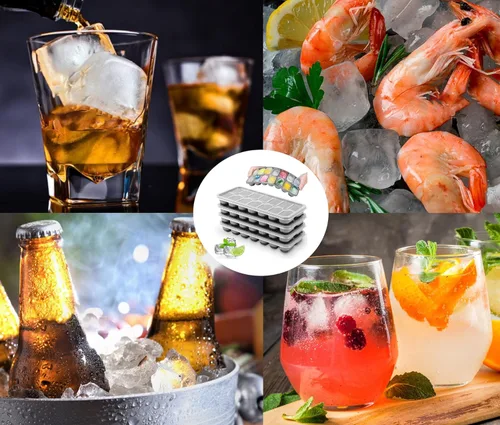 Miniatura 6 de Paquete de 4 bandejas para cubitos de hielo, fáciles de liberar y flexibles, bandejas de silicona para cubitos de hielo de 56 piezas con tapa