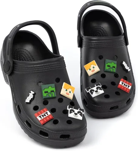 Minecraft Zuecos clásicos para niños Deslizadores negros ventilados con correa de apoyo Juego Creeper TNT Weapons Charms Sliders