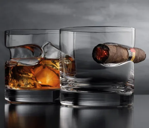 Miniatura 7 de Godinger Regalos para hombres, Vaso de whisky para cigarro, Vasos de whisky Old Fashioned con reposo de cigarro con hendidura, Regalos para papá