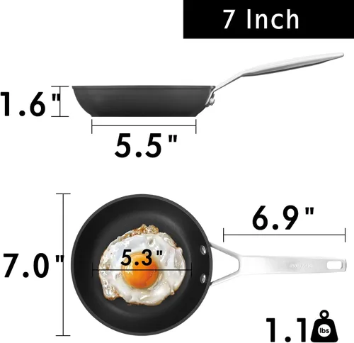 Miniatura 2 de MsMk Sartén pequeña de 7 pulgadas para freír, carbonizada también sartén antiadherente para tortilla, libre de PFOA, no tóxico, resistente a