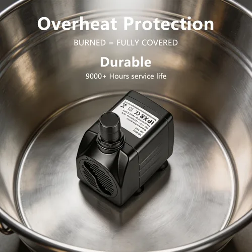 Miniatura 9 de Bomba de agua sumergible alizzy de 400 GPH, 25 W, bomba de fuente con apagado automático con 6.5 pies de elevación alta y 4.92 pies de tubo