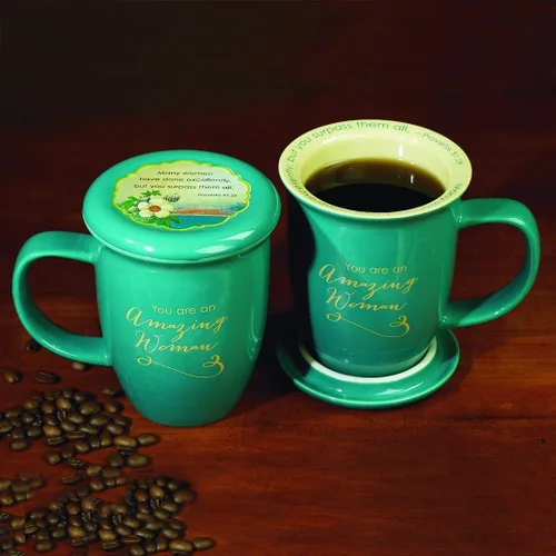 Miniatura 7 de Abbey Gift Amazing Woman - Juego de tazas y posavasos de cerámica, multicolor, "4 1⁄2 x 10 1⁄8 x 1"" (56876T)