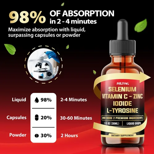 Miniatura 7 de Gotas líquidas de selenio 7 en 1, selenometionina de 200 mcg para hombres y mujeres, suplemento puro de apoyo tiroideo, tintura de alta absorción