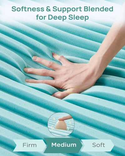 Miniatura 4 de Releep Cubrecolchón de espuma viscoelástica con gel refrescante de 2 pulgadas tamaño King, Cubrecolchón de cama de 5 zonas para alivio del dolor