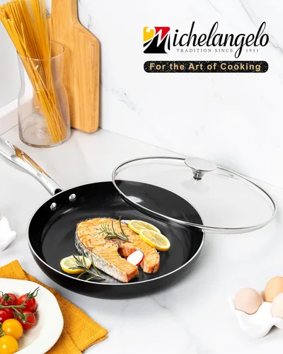 Miniatura 7 de MICHELANGELO Sartén pequeña – Sartén antiadherente de 8 pulgadas con tapa, sartenes de cerámica no tóxicas con mango de acero inoxidable, sartén