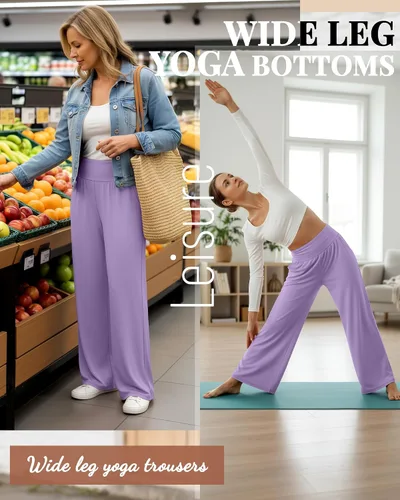 Miniatura 78 de Neer - Conjunto de 3 pantalones de yoga de pierna ancha para mujer - Pantalones deportivos cómodos, holgados, de cintura alta y casuales