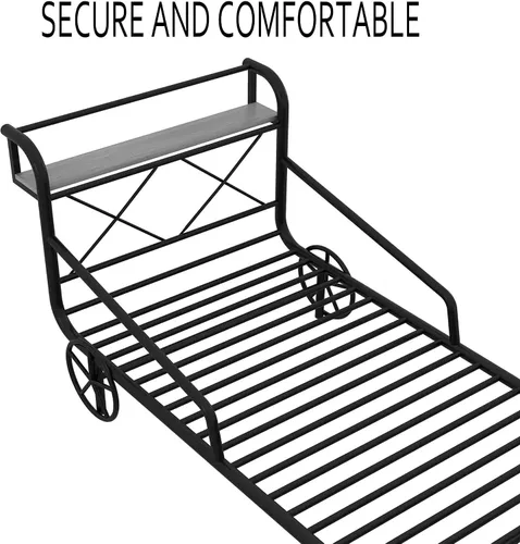 Miniatura 5 de Cama individual para automóvil con 4 ruedas, barandillas, estante de almacenamiento para niños, adolescentes, niños y niñas, marco de cama