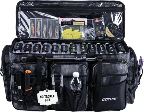 Miniatura 11 de Goture Bolsa Grande para Aparejos, Almacena Hasta 8PCS 3700 Plus 4PCS 3600 Bandejas para Aparejos (No Incluidas), Bolsa de Pesca Grande Resistente