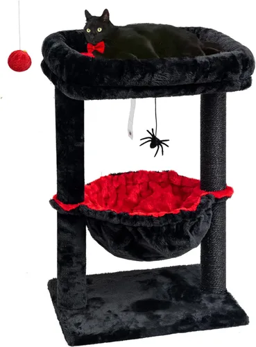 Miniatura 8 de SYANDLVY Árbol pequeño para gatos de interior, torre de actividad para gatos con poste rascador para gatitos, muebles para gatos con cesta y bola