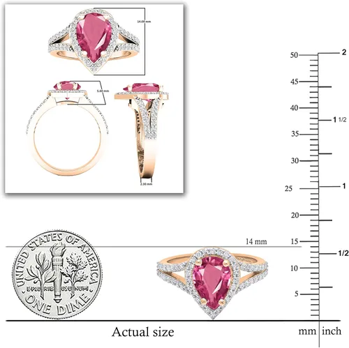 Miniatura 65 de Dazzlingrock Collection Anillo de compromiso con forma de lágrima y diamante blanco natural redondo de 0.45 quilates con halo de diamantes blancos