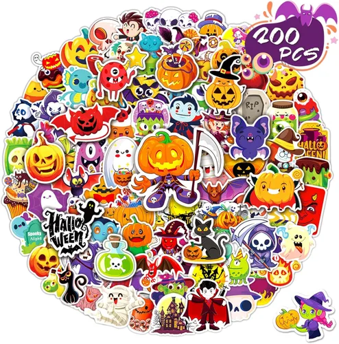 200 calcomanías de Halloween para niños y adultos, paquete de calcomanías de vinilo de calabaza para botellas de agua, regalos de fiesta de Halloween
