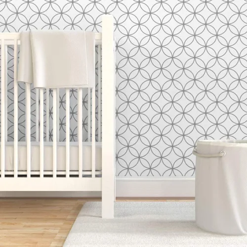 Miniatura 6 de Spoonflower Muestra de papel tapiz extraíble - Círculo moderno de cabaña gris blanco redondo enrejado de mediados de siglo Mod Papel pintado