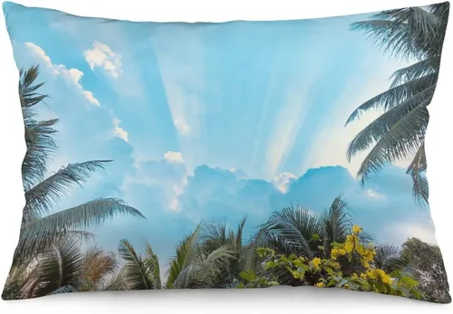 Miniatura 11 de Protector de almohada de playa con palmeras tropicales de 16 x 14 pulgadas, palmeras de playa, paisaje marino costero, decorativo, rectangular