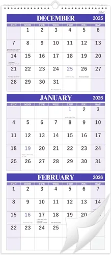 Miniatura 12 de Calendario de pared 2026, calendario de pared de 3 meses (plegado en un mes), enero de 2026 a diciembre de 2026, 11.25 x 26 pulgadas, calendario