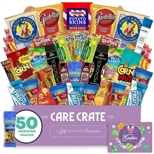 Miniatura 10 de Caja de aperitivos de Pascua (paquete de 40 unidades de cesta de regalo variada) cacahuetes, dulces, papas fritas, barras de granola y más - The