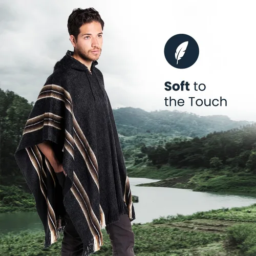 Miniatura 20 de Gamboa Poncho de alpaca para hombre Pancho mexicano con capucha vaquero y ponchos occidentales manta para adultos