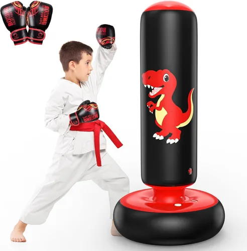 Miniatura 11 de QPAU Saco de boxeo inflable, bolsa de boxeo inflable estable de 48 pulgadas para 3-6 niños, juguete de dinosaurio y regalos para niños y niñas