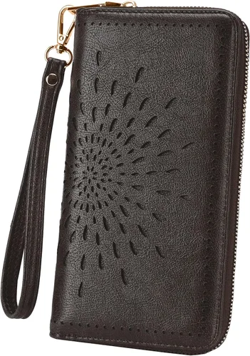 Miniatura 15 de APHISON Billetera para mujer, gran capacidad, monedero, tarjetero, RFID, pulsera, teléfono, cremallera, moneda, bolsillo de viaje azul