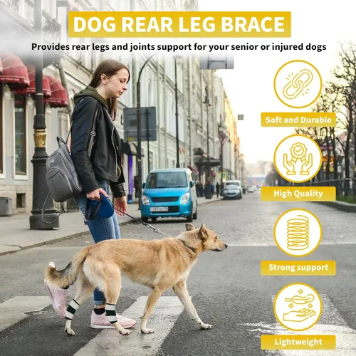 Miniatura 6 de AGON Par de soporte trasero para perro con cuerdas de metal y envolturas reflectantes, correas de compresión para la pierna trasera canina protege