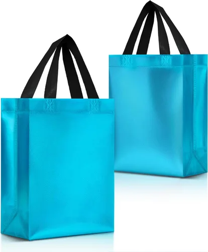 Nush Nush Bolsas de regalo de tamaño mediano color azul aguamarina – Juego de 12 bolsas de regalo reutilizables azul claro con asas – Bolsas de