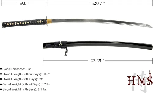 Miniatura 7 de HMS Katana samurái japonesa y Wakizashi Daisho Combo Set, Warrior and Temple Tsuba, templado térmico forjado a mano, acero al carbono 1045, vaina