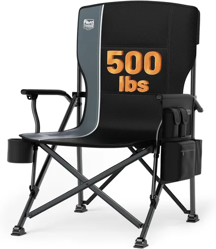 TIMBER RIDGE Silla de camping plegable de gran tamaño, respaldo alto, resistente para adultos, soporta hasta 500 libras con soporte para tazas,