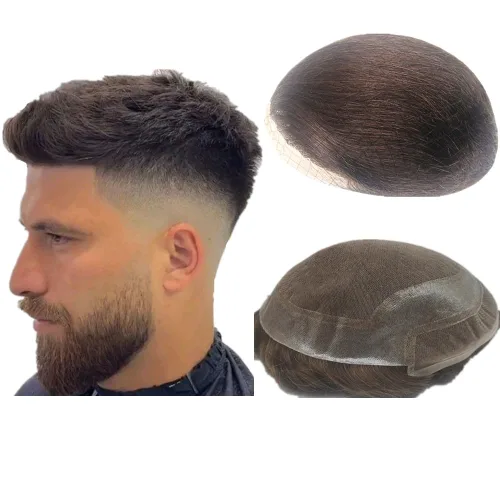 Miniatura 12 de N.L.W. NLW Hollywood Toupee para hombre Piezas de pelo europeo virgen sistema de reemplazo de cabello humano para hombres 10 x 8 pulgadas