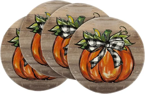Miniatura 12 de Artoid Mode Juego de 4 manteles individuales de otoño con diseño de calabaza a cuadros de búfalo de 12 x 18 pulgadas para decoración de fiestas