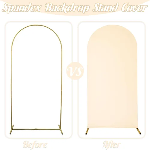 Miniatura 4 de Juego de 3 fundas de elastano ajustables para arco de boda, color beige, cubierta de fondo para arco de Chiara, parte superior redonda, para boda