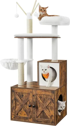 Miniatura 8 de Feandrea Árbol para gatos con caja de arena, torre moderna para gatos de 59 pulgadas, condominio 2 en 1 con postes rascadores, cojín extraíble