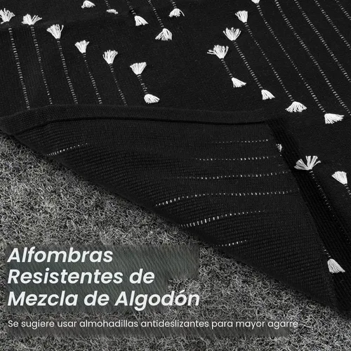 Miniatura 6 de LIVEBOX Alfombra de baño bohemia negra de 2x3 pies, alfombra de baño lavable, pequeñas alfombras tejidas de algodón, alfombra de área marroquí