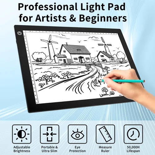 Miniatura 4 de Almohadilla de luz LED A4 para trazar, tablero de luz de dibujo de brillo ajustable para pintura de diamante, desmalezado de vinilo, bocetos