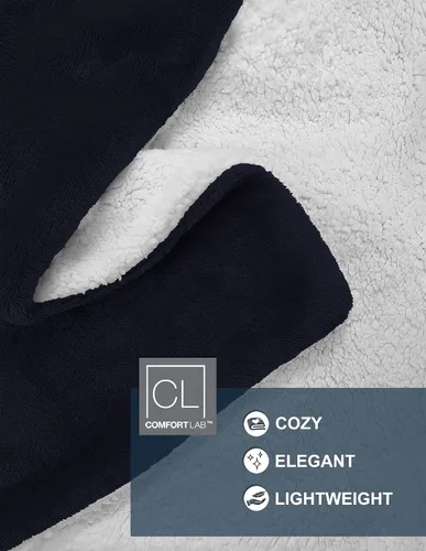 Miniatura 3 de Comfort Lab Manta reversible de franela Sherpa – Elegante manta de cama esponjosa para dormitorio y decoración del hogar – Anti bolitas no se Azul