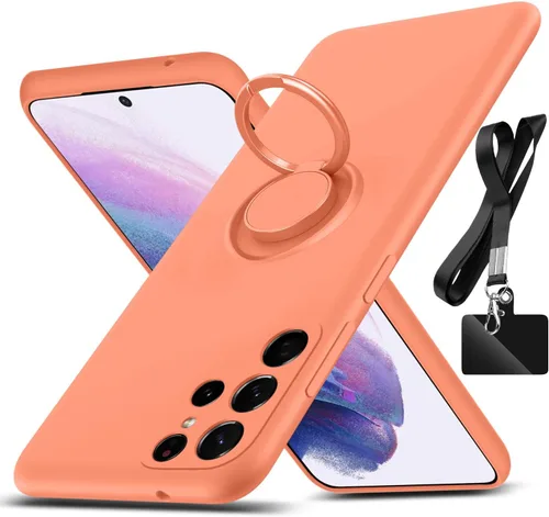 Miniatura 7 de Funda para Galaxy S22 Ultra, con soporte de anillo giratorio de 360° y correa de silicona líquida, delgada, a prueba de golpes, funda protectora Azul