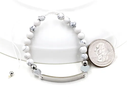 Miniatura 6 de Pulsera de identificación con nombre personalizado de 0.236 in, pulsera trenzada de piedra turquesa blanca para hombres, mujeres, mejores amigos