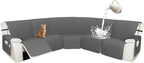 Miniatura 88 de Arfntevss Fundas de sofá modular reclinable, 100% impermeable, en forma de L, para sillón reclinable en forma de L, funda seccional lavable