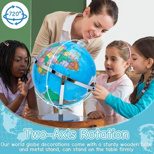 Miniatura 4 de Amylove – Globo mundial iluminado de 13'' para adultos, rotación de 720°/360°, globo reescribible con luz, con soporte, mapa del mundo para metal