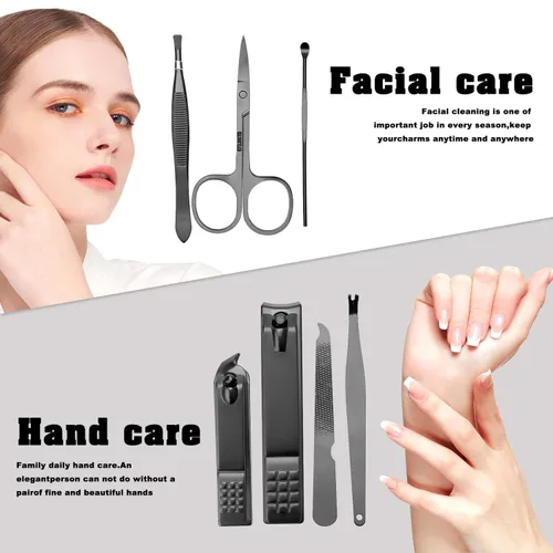 Miniatura 5 de Juego de manicura 7 en 1 de acero inoxidable para uñas, regalos para hombres, adolescentes, herramientas de pedicura con estuche para limpiar