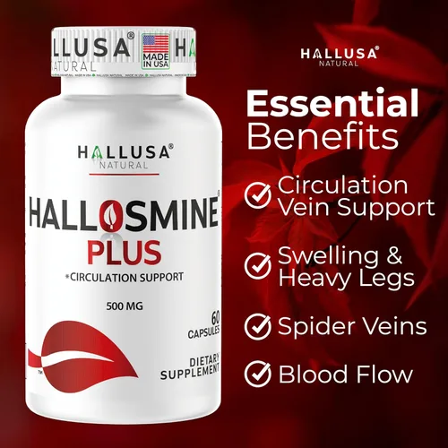 Miniatura 7 de Hallosmine Plus Diosmin 500 mg + crema gratis para venas, soporte para la circulación y venas – Piernas pesadas y venas varicosas – Castaño