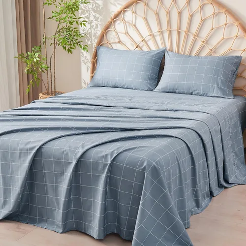 Miniatura 18 de JELLYMONI Juego de sábanas 100% algodón – Rayas azules y blancas polvorientas, tamaño individual, ropa de cama suave con sábana bajera de bolsillo