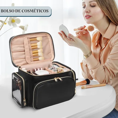 Miniatura 7 de Bagmoly Bolsa de maquillaje grande, organizador portátil de maquillaje para mujeres y niñas con compartimento para brochas de maquillaje y dos